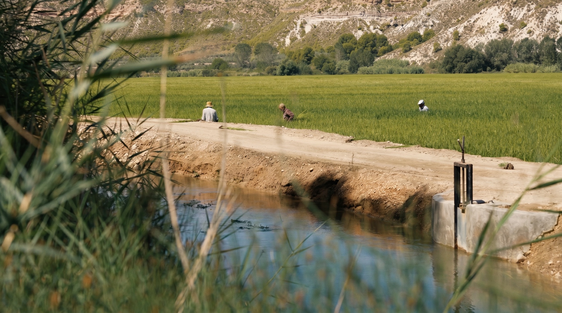 Manos campesinas con semillas de arroz de Calasparra